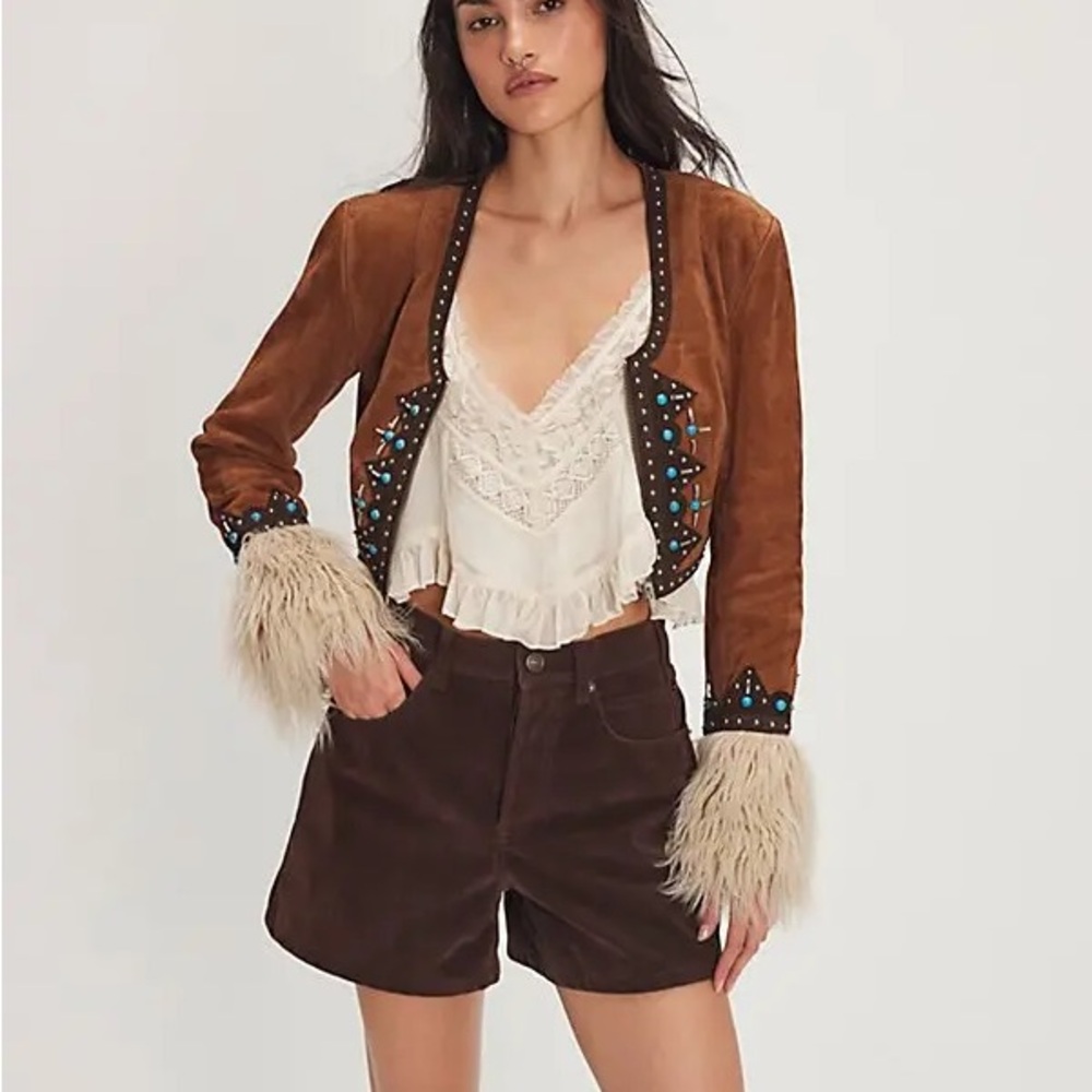 Free people understated leather save the empire suede jacket